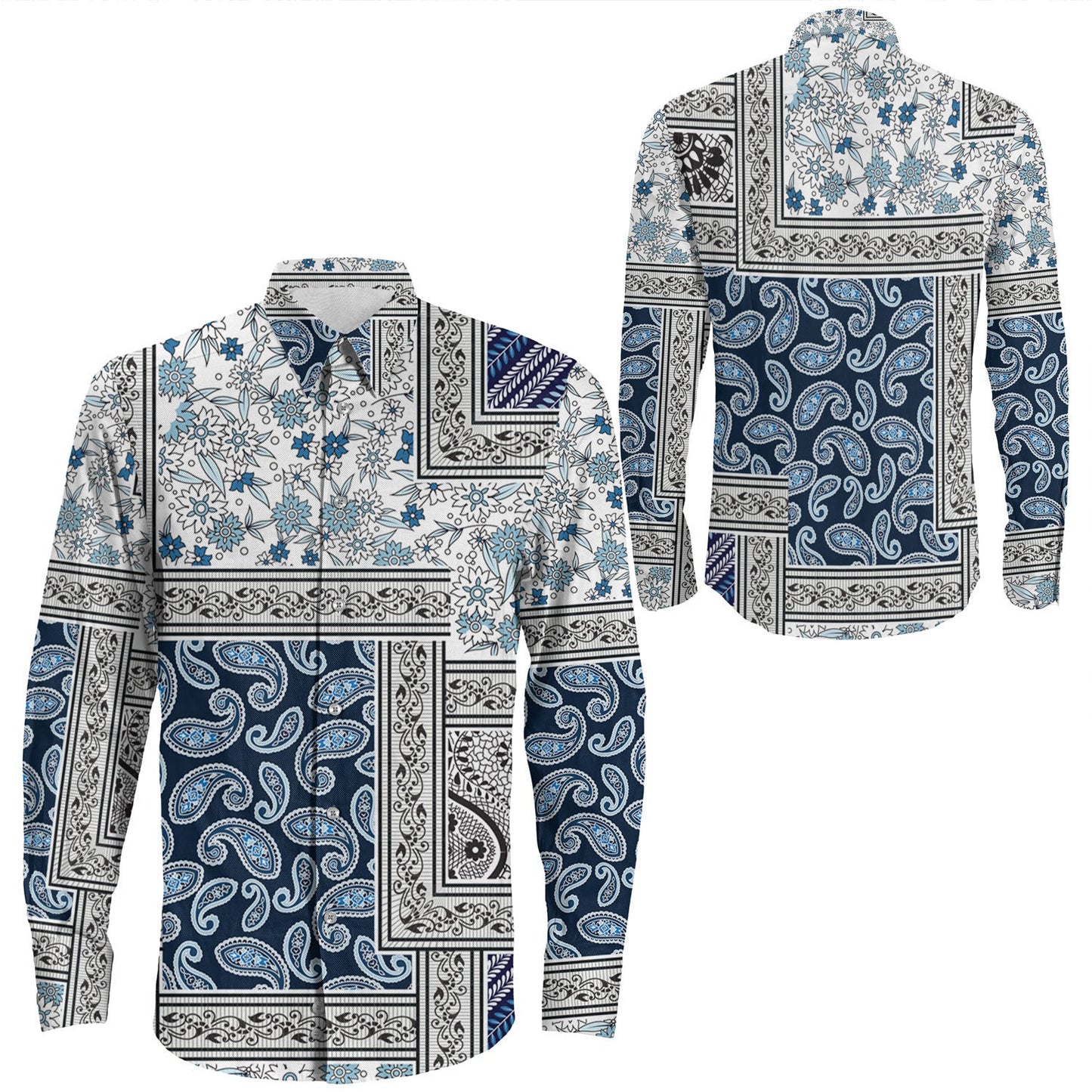 Shirt Paisley Bandana Pattern Seamless Long Sleeve Button Shirt