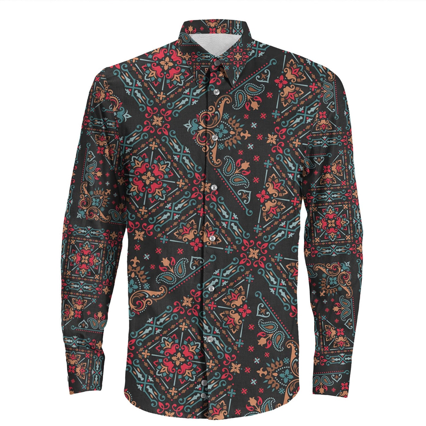 Shirt Paisley Bandana Pattern Seamless Long Sleeve Button Shirt