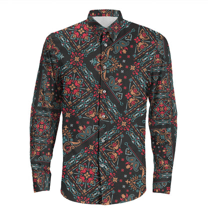 Shirt Paisley Bandana Pattern Seamless Long Sleeve Button Shirt