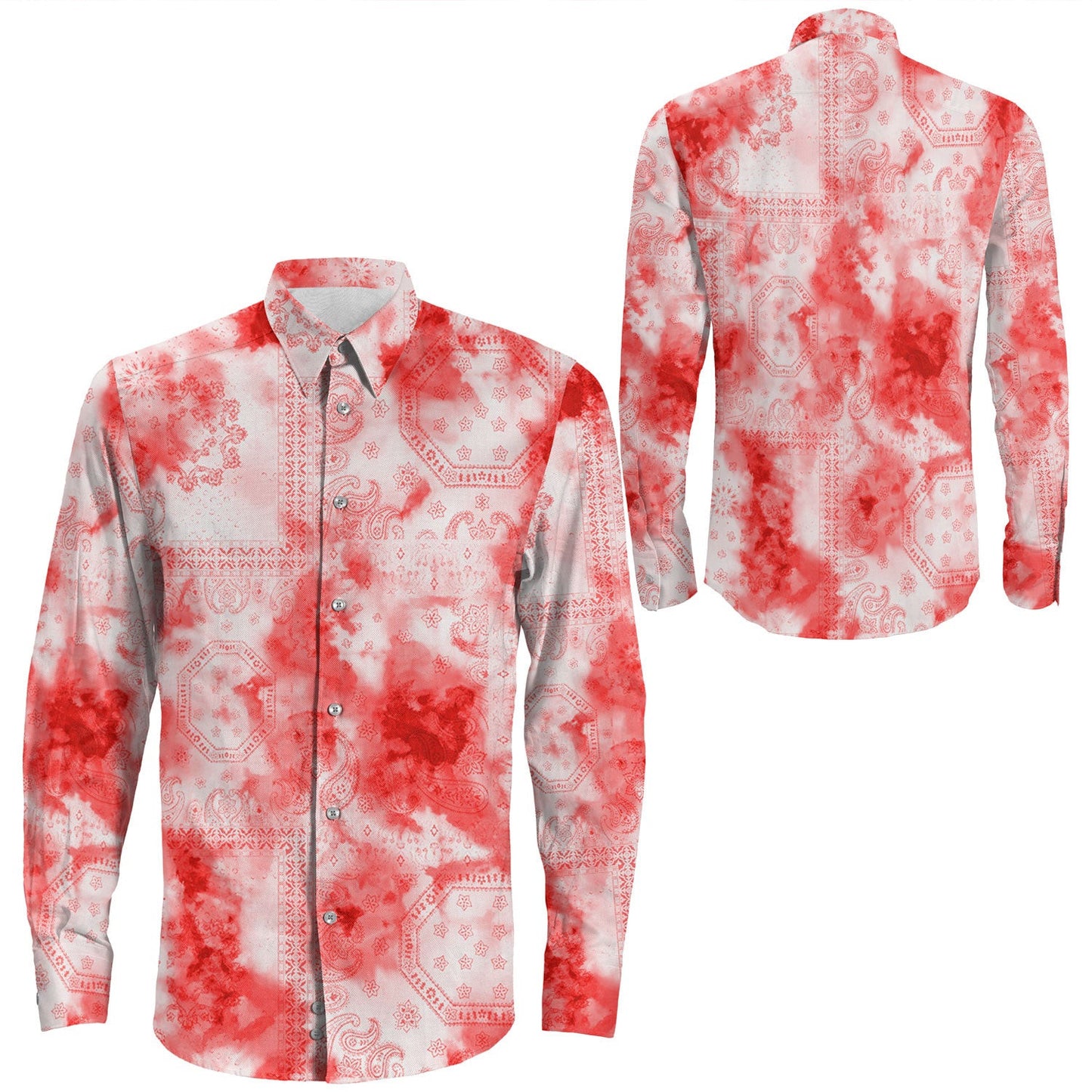 Shirt Paisley Bandana Pattern Seamless Long Sleeve Button Shirt