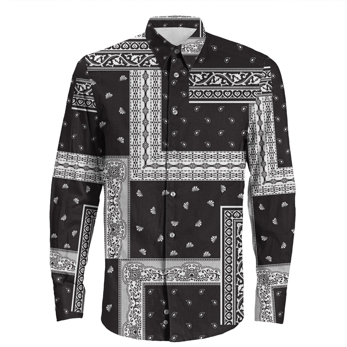 Shirt Paisley Bandana Pattern Seamless Long Sleeve Button Shirt