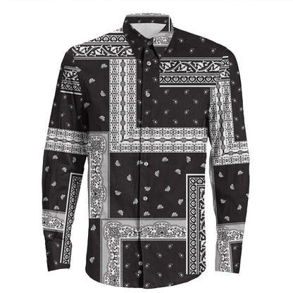 Shirt Paisley Bandana Pattern Seamless Long Sleeve Button Shirt