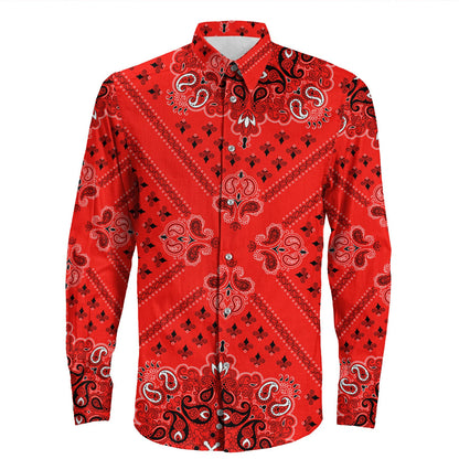 Shirt Paisley Bandana Pattern Seamless Long Sleeve Button Shirt