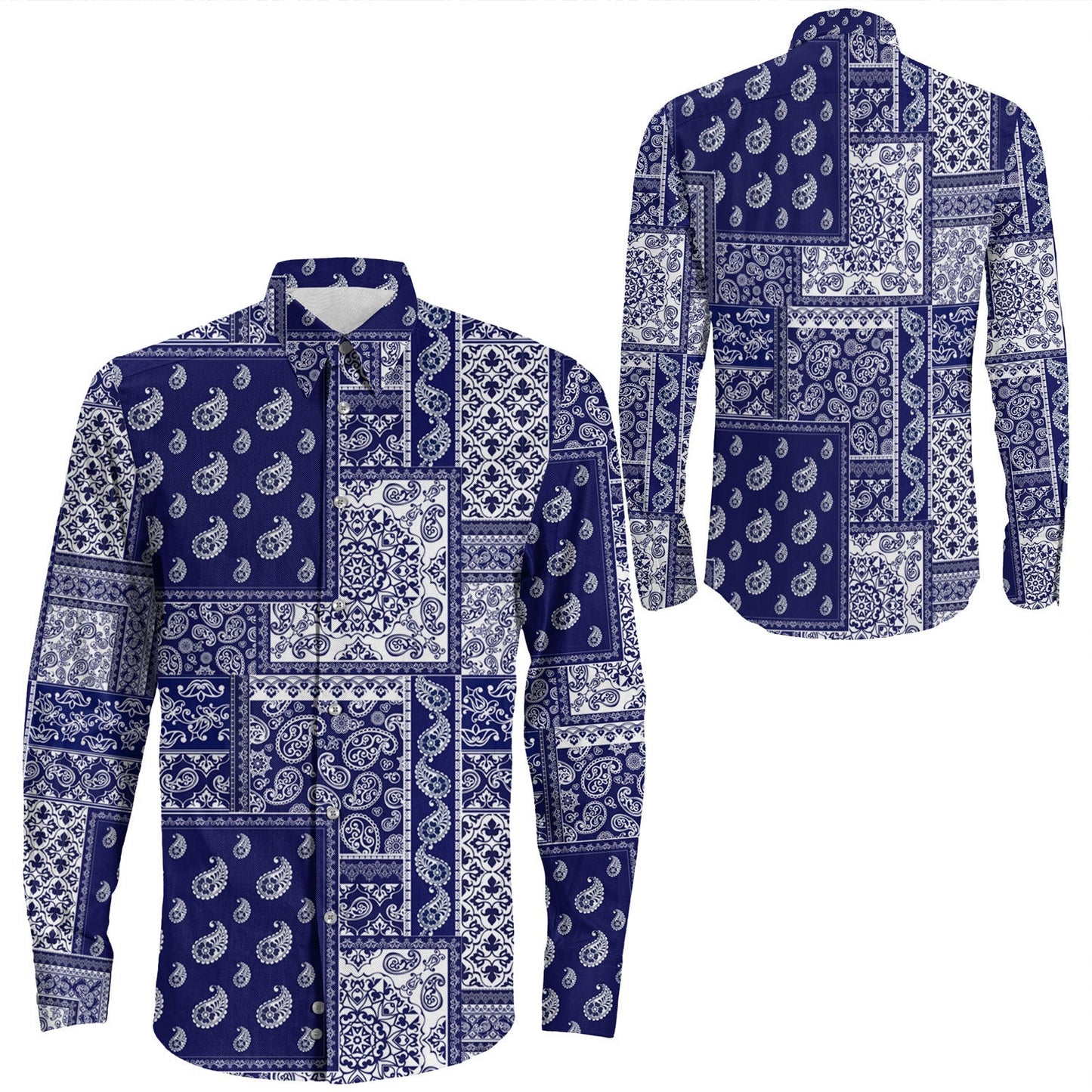 Shirt Paisley Bandana Pattern Seamless Long Sleeve Button Shirt