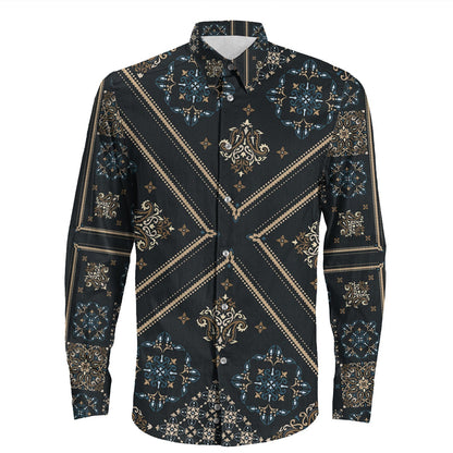 Shirt Paisley Bandana Pattern Seamless Long Sleeve Button Shirt