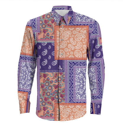 Shirt Paisley Bandana Pattern Seamless Long Sleeve Button Shirt