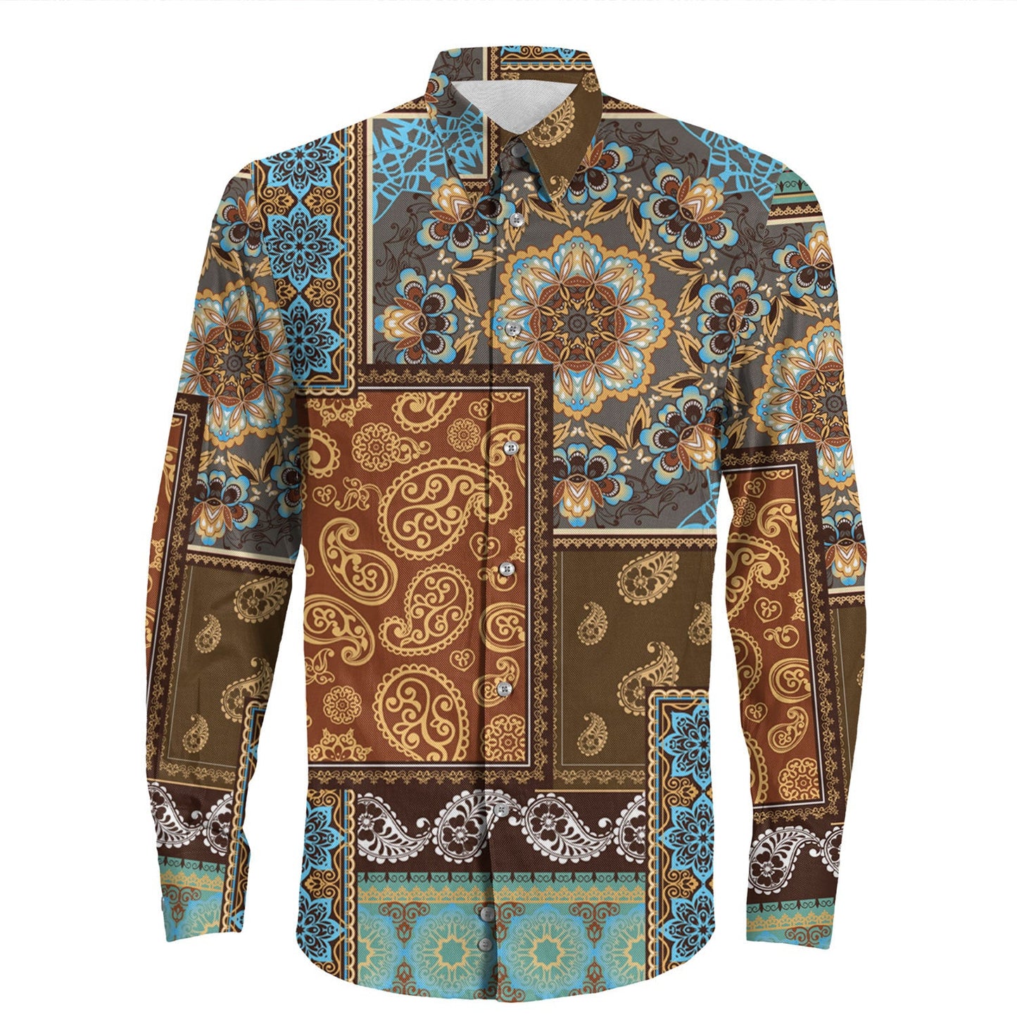 Shirt Paisley Bandana Pattern Seamless Long Sleeve Button Shirt