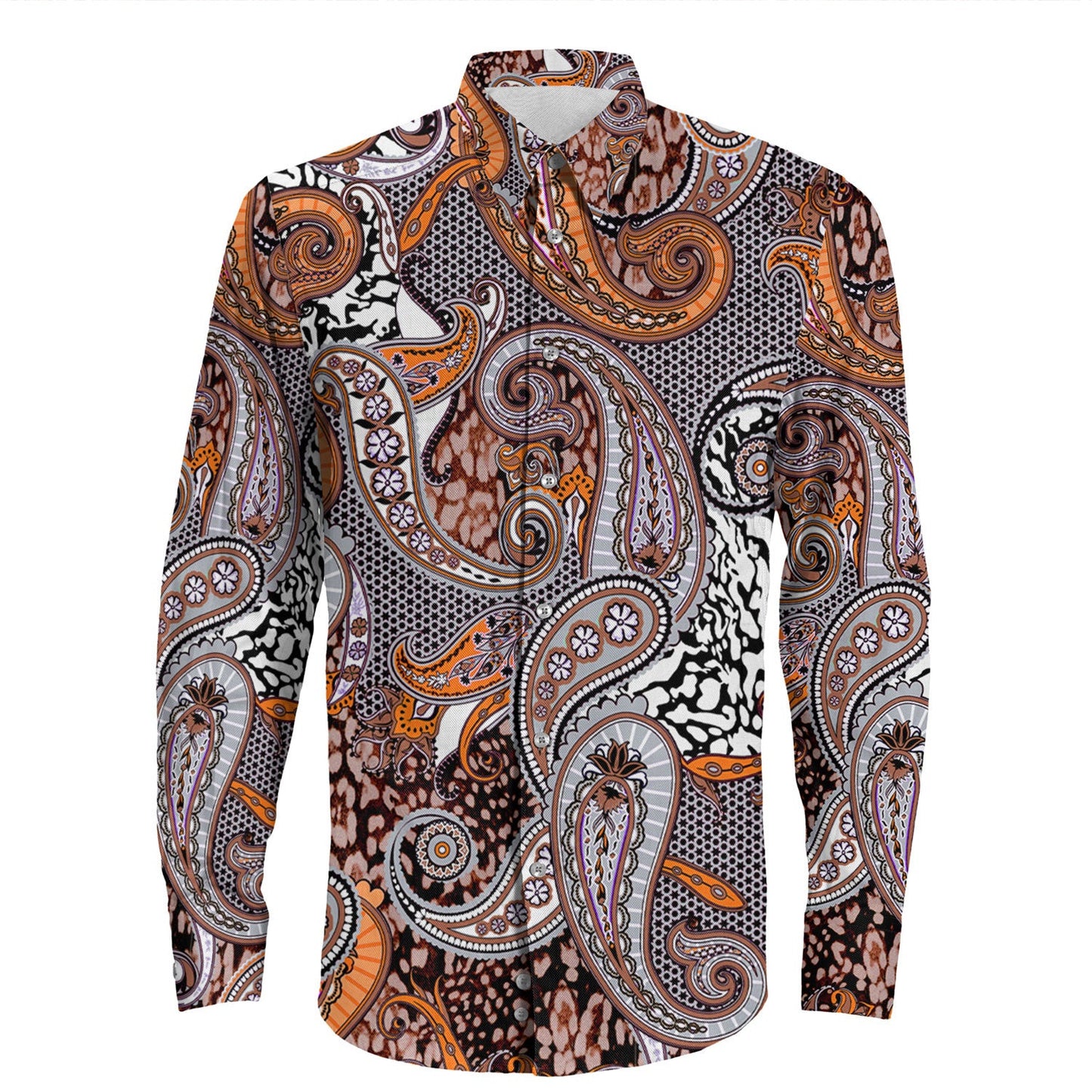 Shirt Paisley Bandana Pattern Seamless Long Sleeve Button Shirt