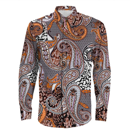 Shirt Paisley Bandana Pattern Seamless Long Sleeve Button Shirt