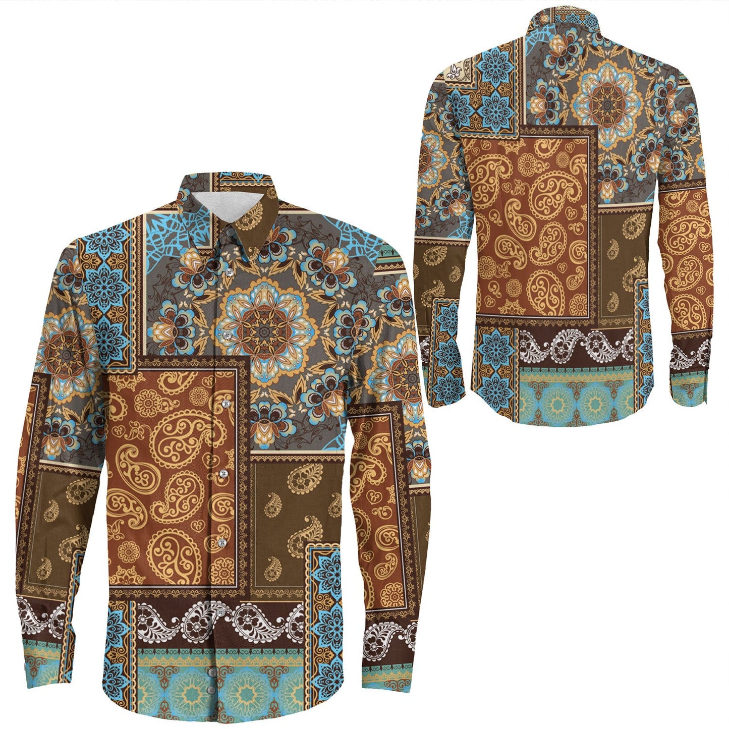 Shirt Paisley Bandana Pattern Seamless Long Sleeve Button Shirt