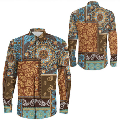 Shirt Paisley Bandana Pattern Seamless Long Sleeve Button Shirt