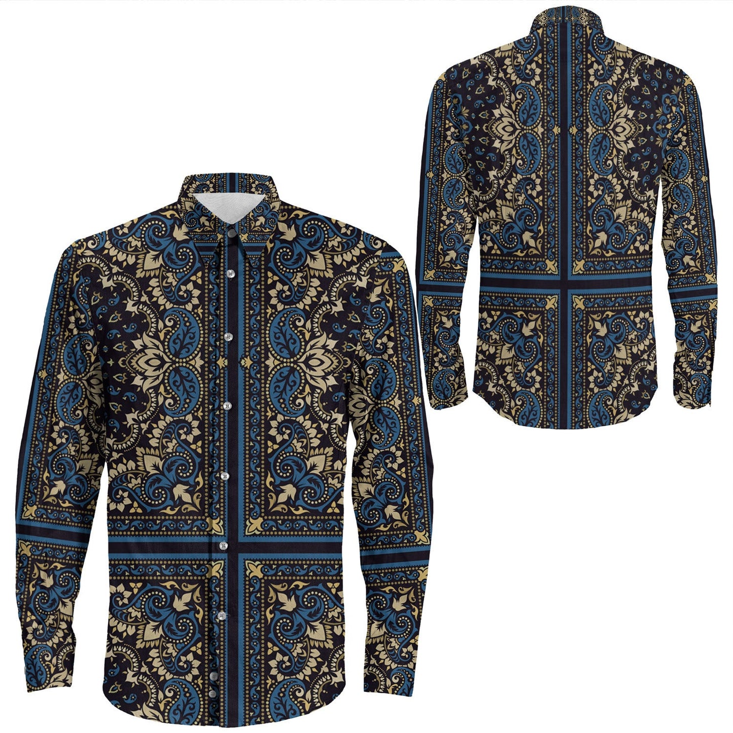 Shirt Paisley Bandana Pattern Seamless Long Sleeve Button Shirt