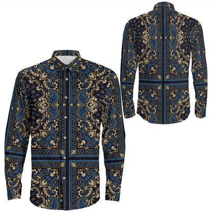 Shirt Paisley Bandana Pattern Seamless Long Sleeve Button Shirt