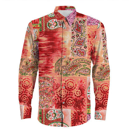 Shirt Paisley Bandana Pattern Seamless Long Sleeve Button Shirt