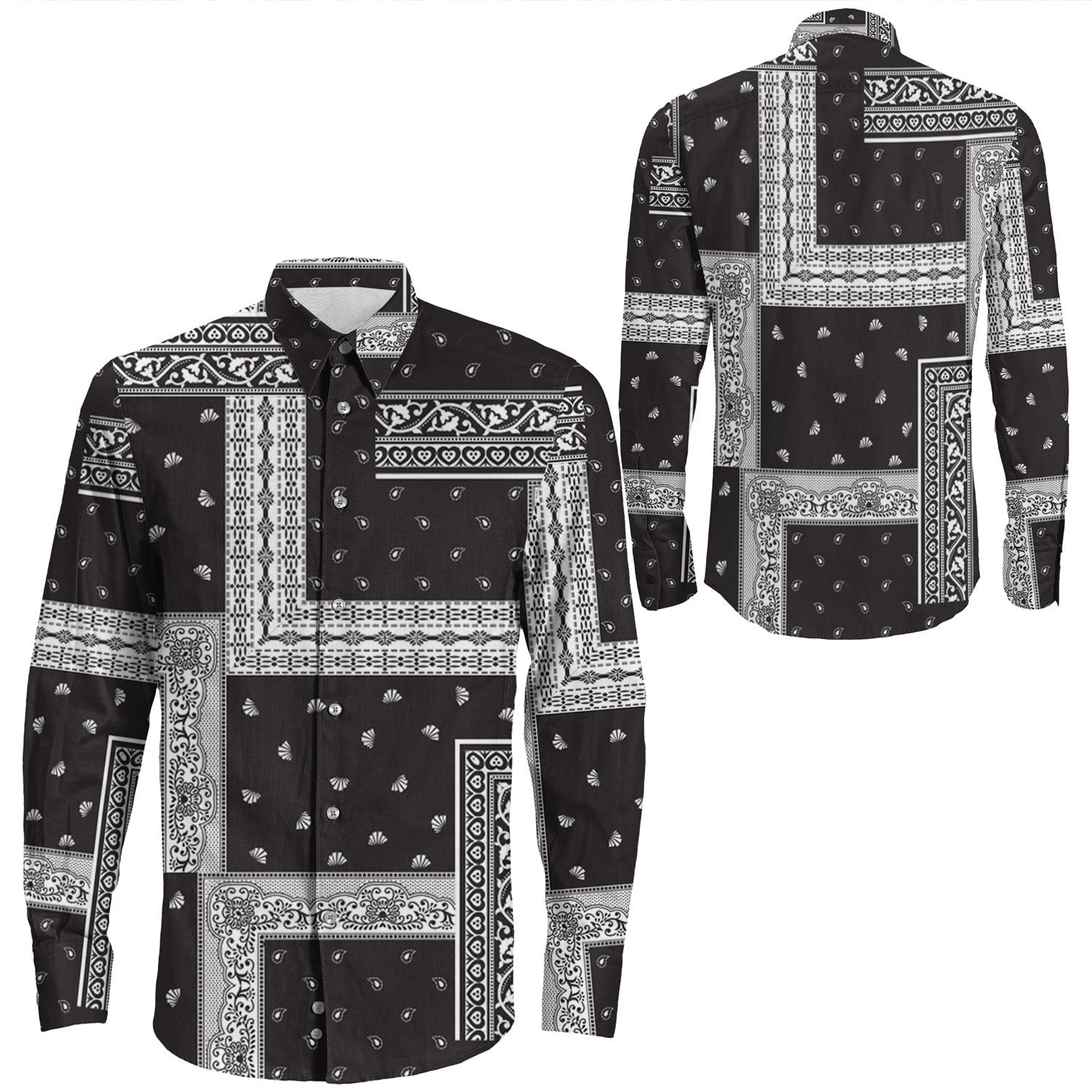 Shirt Paisley Bandana Pattern Seamless Long Sleeve Button Shirt
