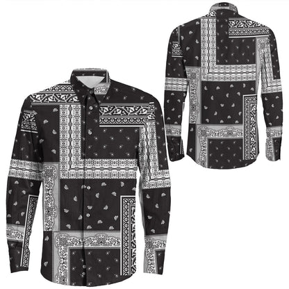 Shirt Paisley Bandana Pattern Seamless Long Sleeve Button Shirt
