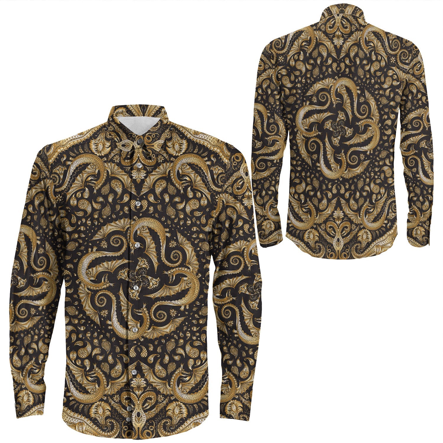 Shirt Paisley Bandana Pattern Seamless Long Sleeve Button Shirt