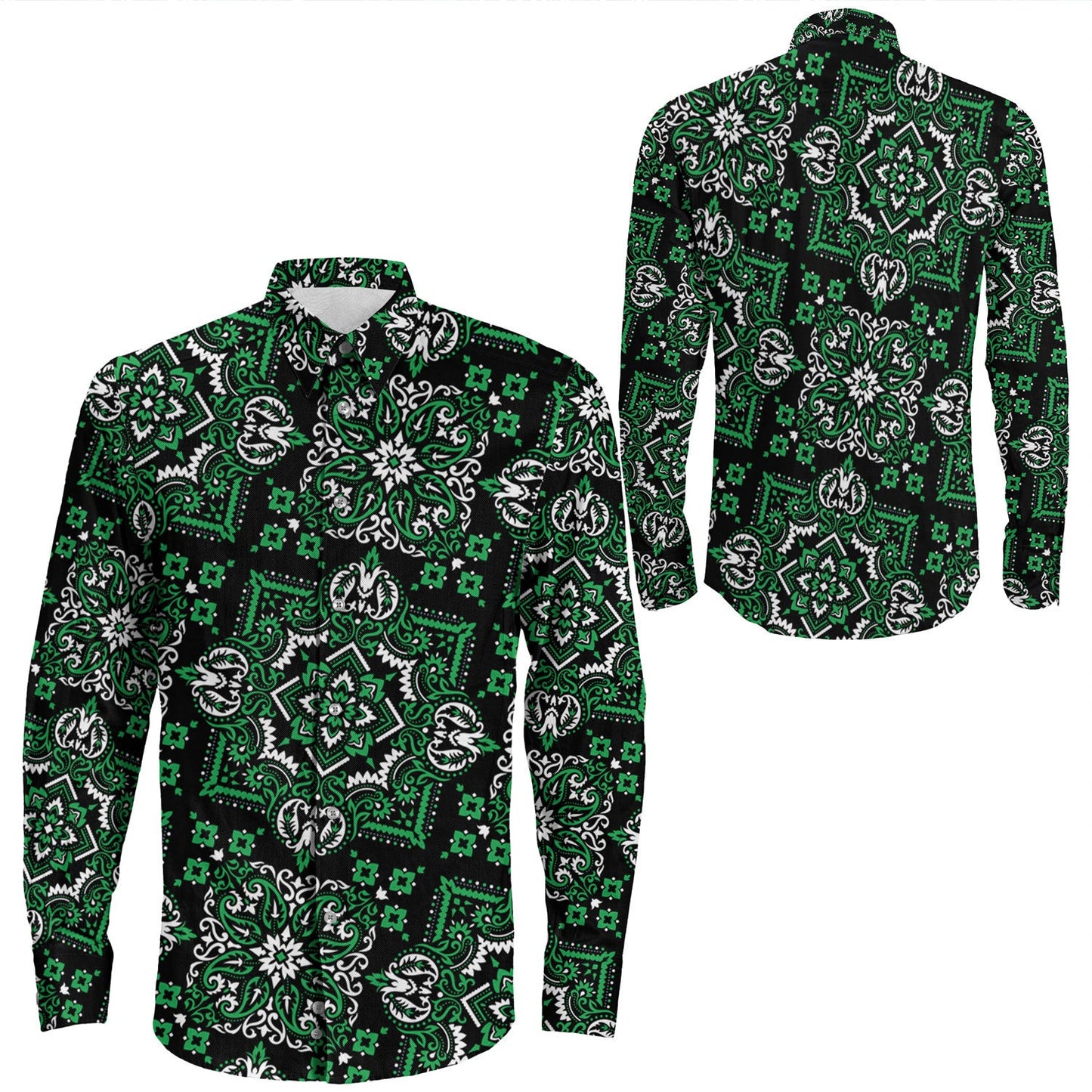 Shirt Paisley Bandana Pattern Seamless Long Sleeve Button Shirt