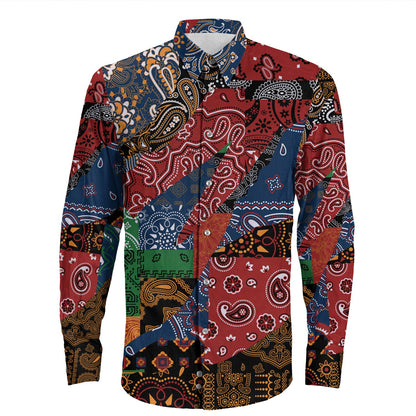 Shirt Paisley Bandana Pattern Seamless Long Sleeve Button Shirt