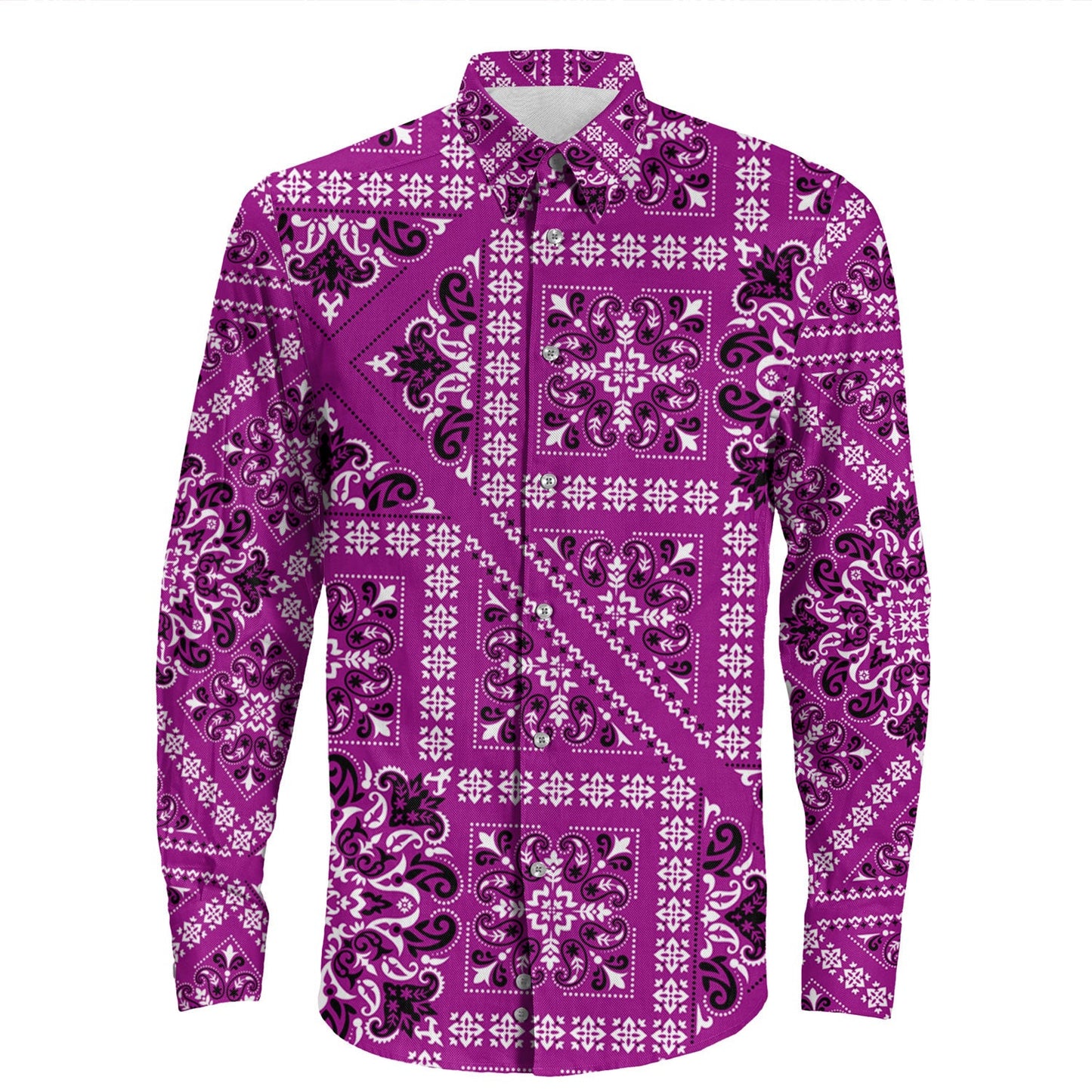 Shirt Paisley Bandana Pattern Seamless Long Sleeve Button Shirt