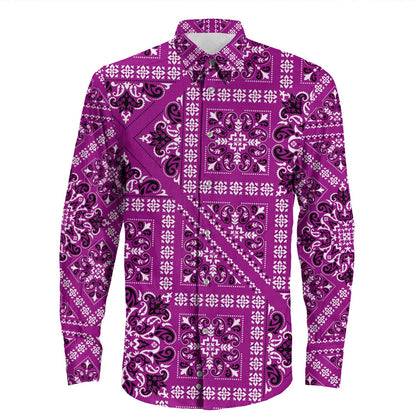 Shirt Paisley Bandana Pattern Seamless Long Sleeve Button Shirt