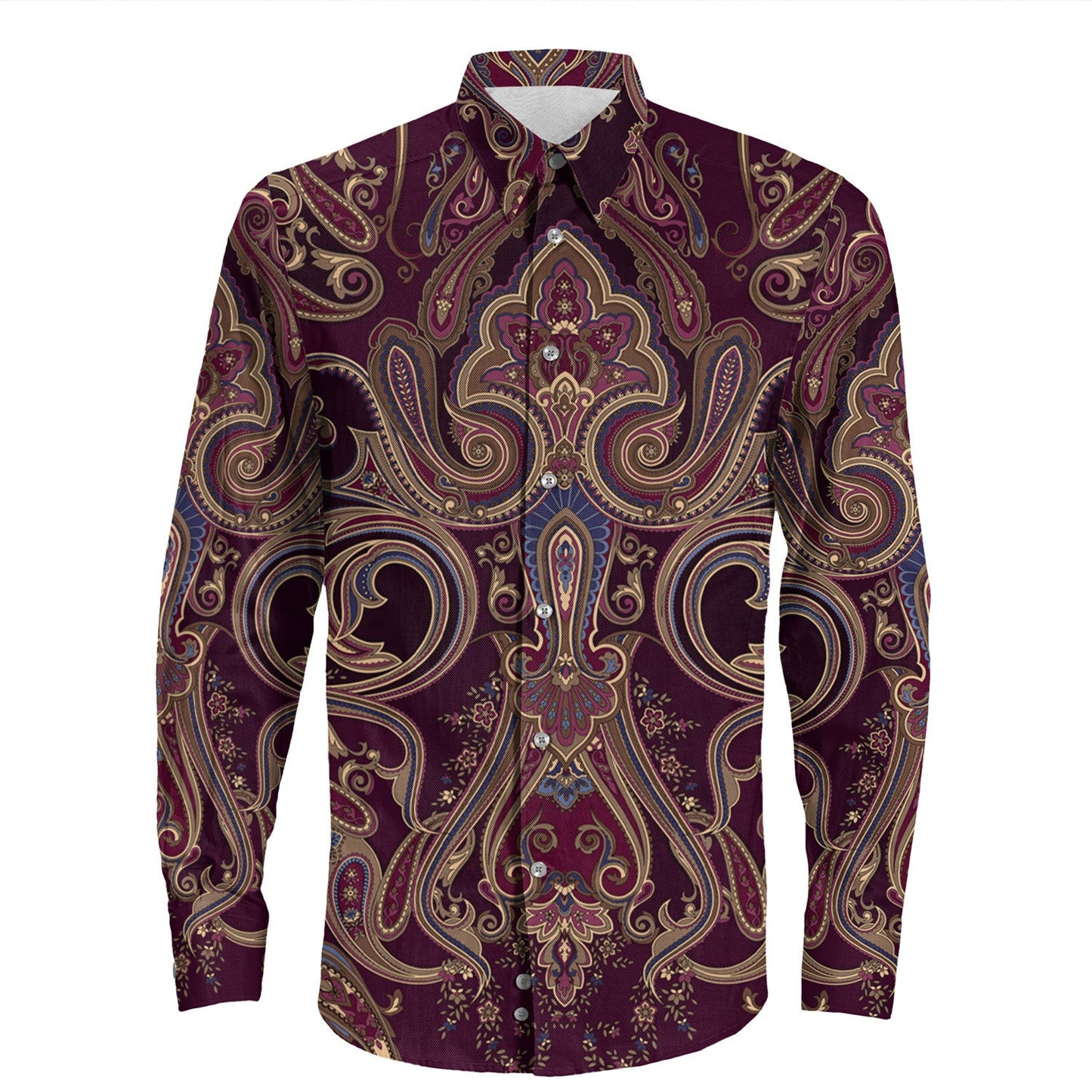 Shirt Paisley Bandana Pattern Seamless Long Sleeve Button Shirt