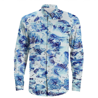 Shirt Paisley Bandana Pattern Seamless Long Sleeve Button Shirt