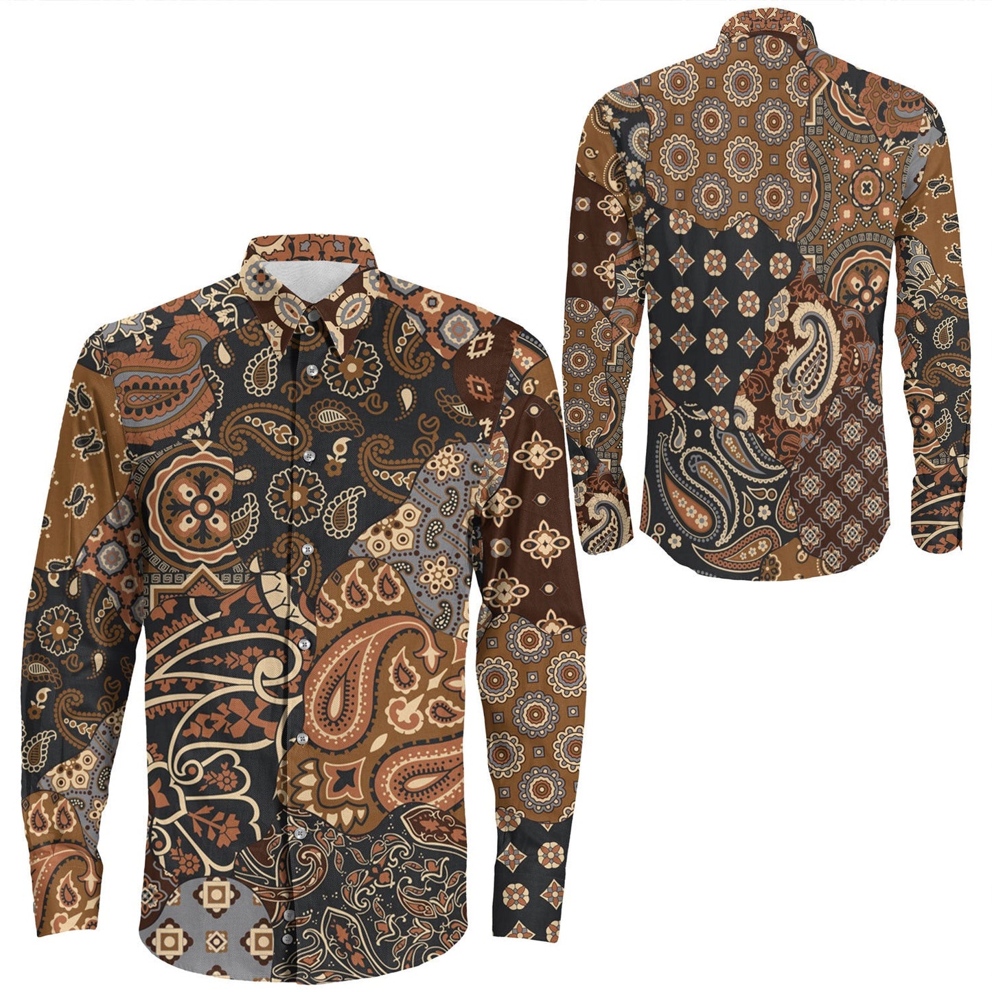 Shirt Paisley Bandana Pattern Seamless Long Sleeve Button Shirt