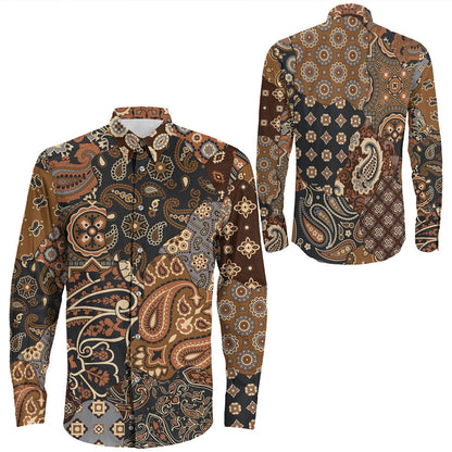 Shirt Paisley Bandana Pattern Seamless Long Sleeve Button Shirt