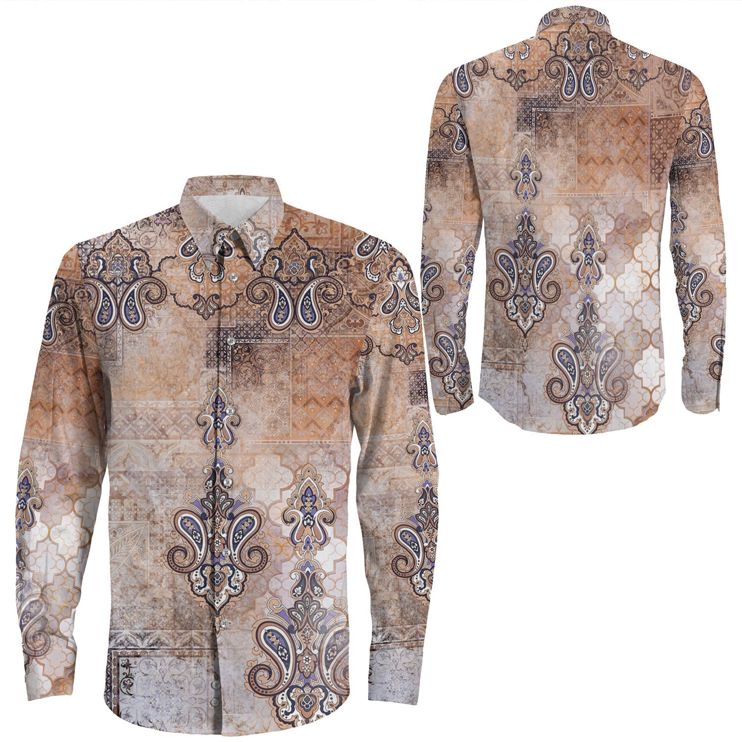 Shirt Paisley Bandana Pattern Seamless Long Sleeve Button Shirt