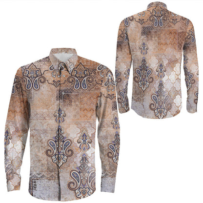 Shirt Paisley Bandana Pattern Seamless Long Sleeve Button Shirt