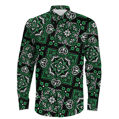 Shirt Paisley Bandana Pattern Seamless Long Sleeve Button Shirt