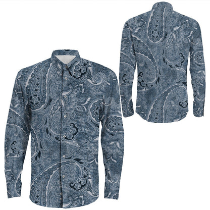 Shirt Paisley Bandana Pattern Seamless Long Sleeve Button Shirt