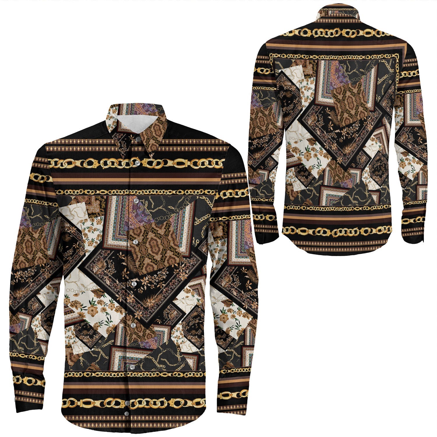 Shirt Paisley Bandana Pattern Seamless Long Sleeve Button Shirt