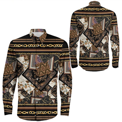Shirt Paisley Bandana Pattern Seamless Long Sleeve Button Shirt
