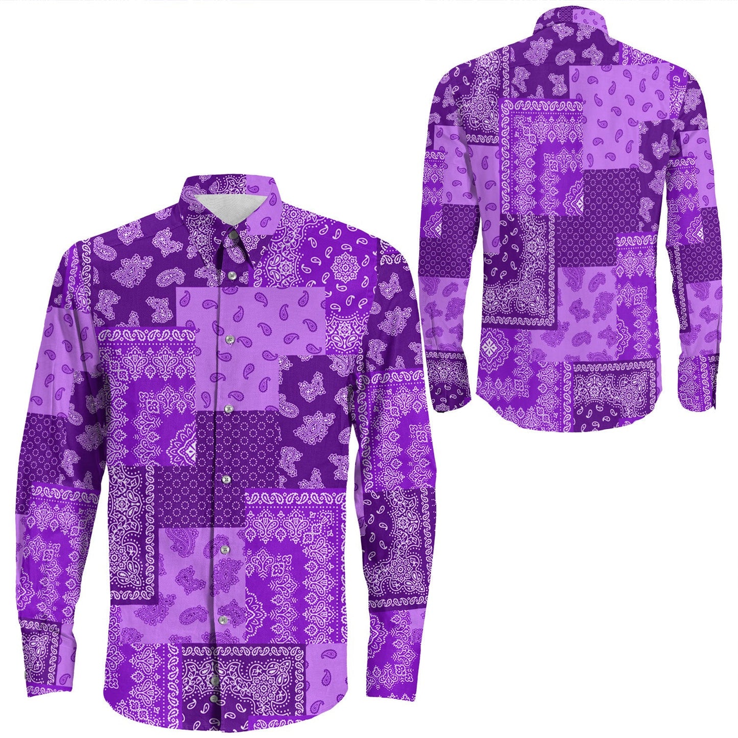 Shirt Paisley Bandana Pattern Seamless Purple Long Sleeve Button Shirt