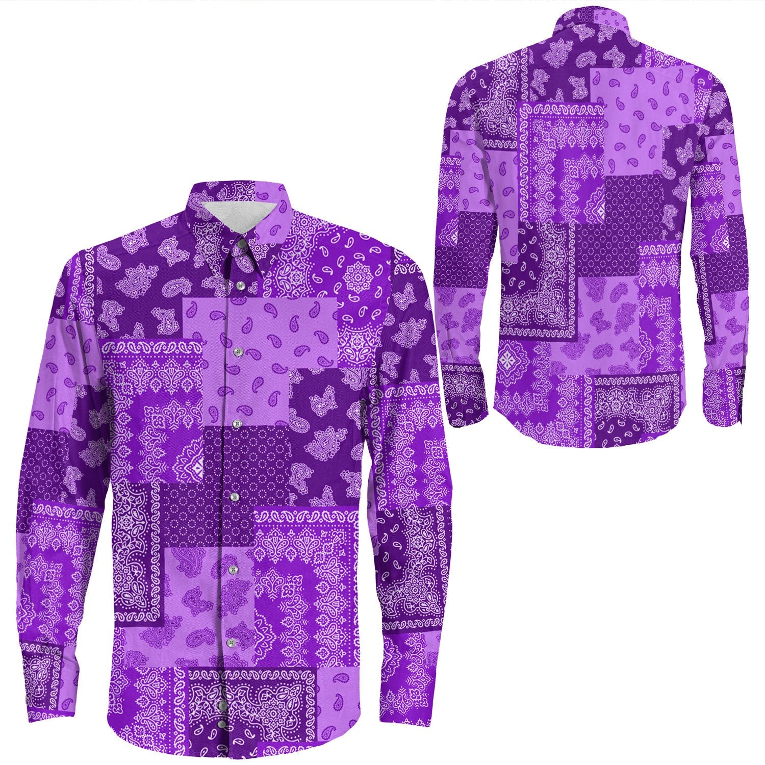 Shirt Paisley Bandana Pattern Seamless Purple Long Sleeve Button Shirt