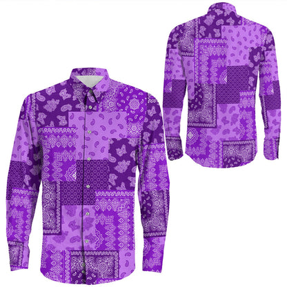 Shirt Paisley Bandana Pattern Seamless Purple Long Sleeve Button Shirt