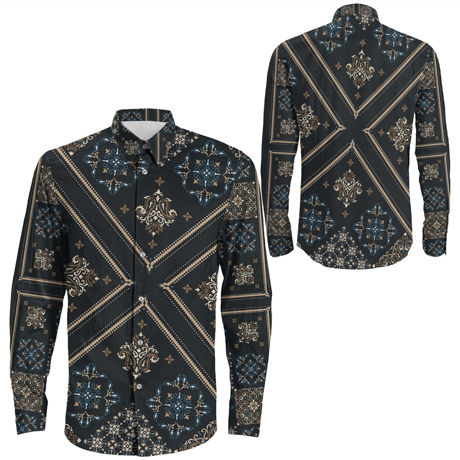 Shirt Paisley Bandana Pattern Seamless Long Sleeve Button Shirt