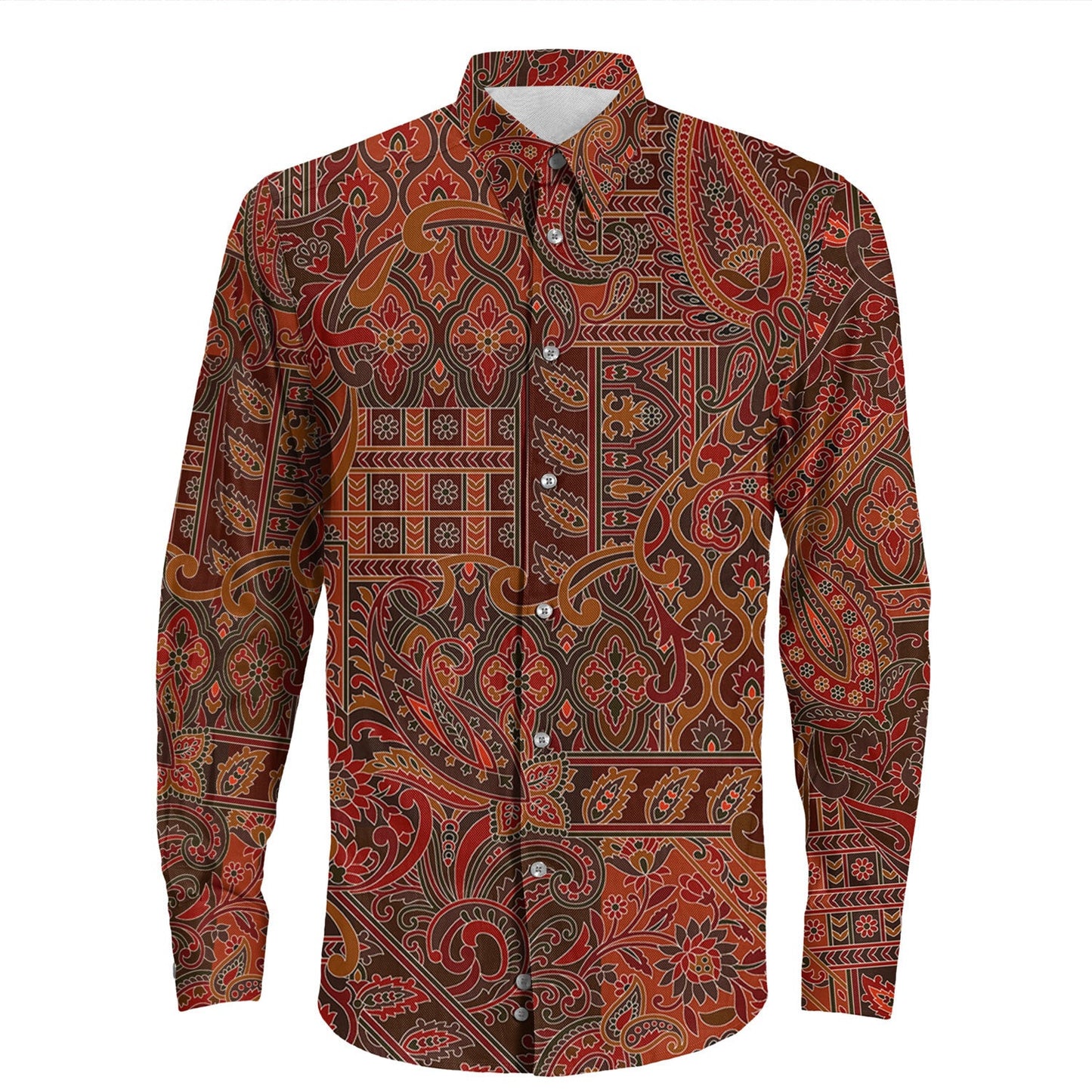 Shirt Paisley Bandana Pattern Seamless Long Sleeve Button Shirt
