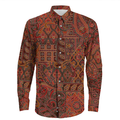Shirt Paisley Bandana Pattern Seamless Long Sleeve Button Shirt