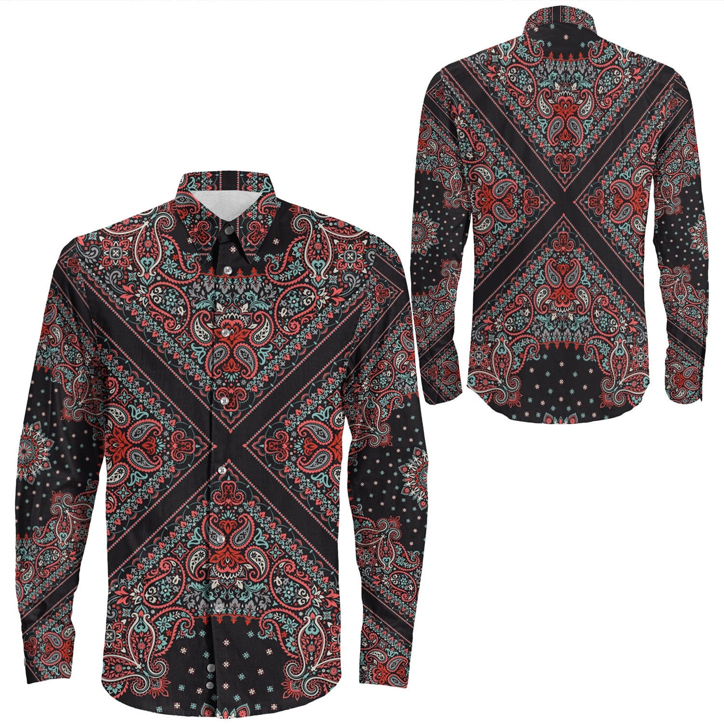 Shirt Paisley Bandana Pattern Seamless Long Sleeve Button Shirt