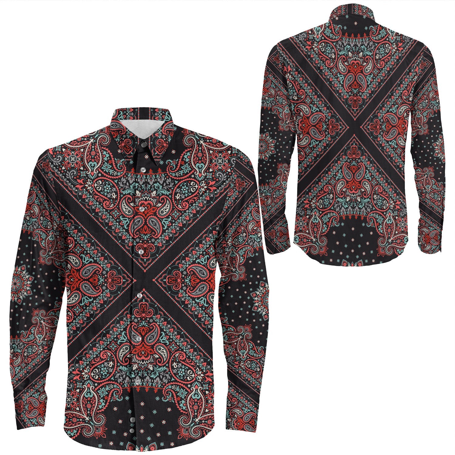 Shirt Paisley Bandana Pattern Seamless Long Sleeve Button Shirt