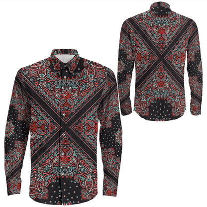 Shirt Paisley Bandana Pattern Seamless Long Sleeve Button Shirt