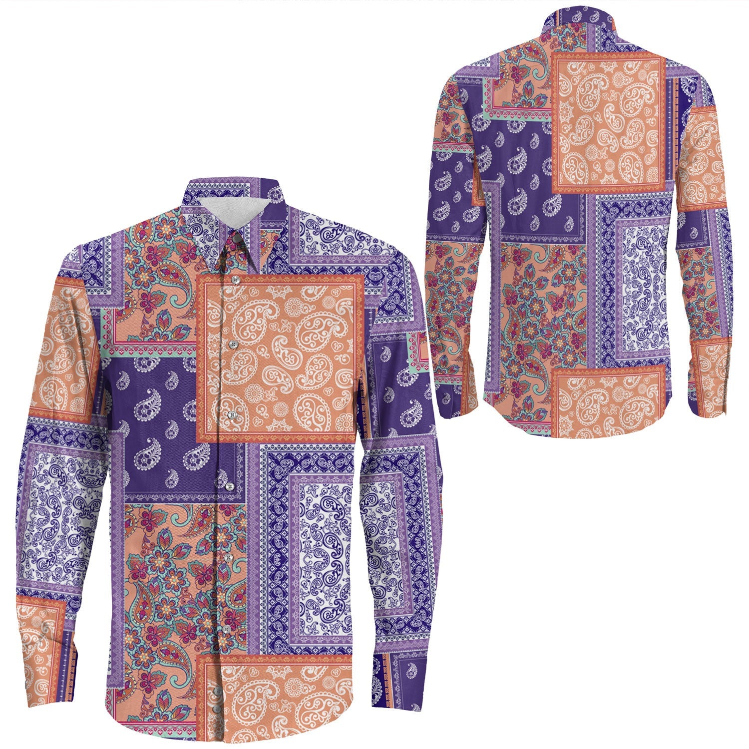 Shirt Paisley Bandana Pattern Seamless Long Sleeve Button Shirt