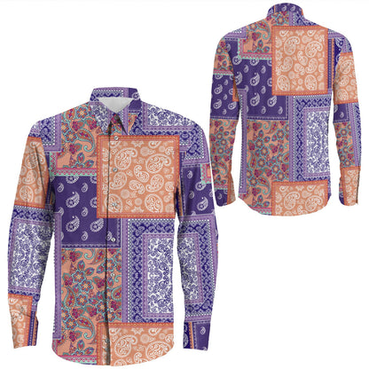 Shirt Paisley Bandana Pattern Seamless Long Sleeve Button Shirt