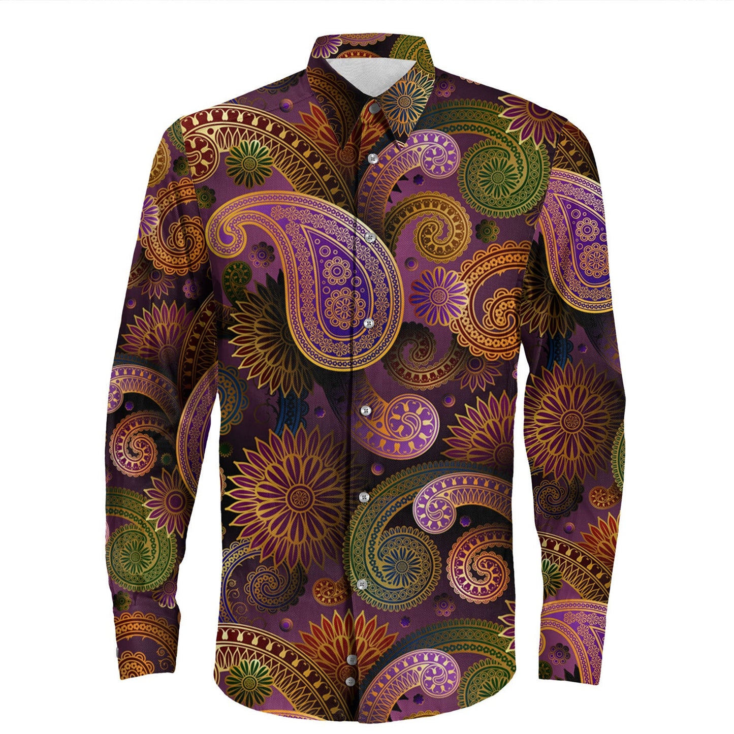 Shirt Paisley Bandana Pattern Seamless Long Sleeve Button Shirt