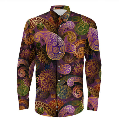 Shirt Paisley Bandana Pattern Seamless Long Sleeve Button Shirt