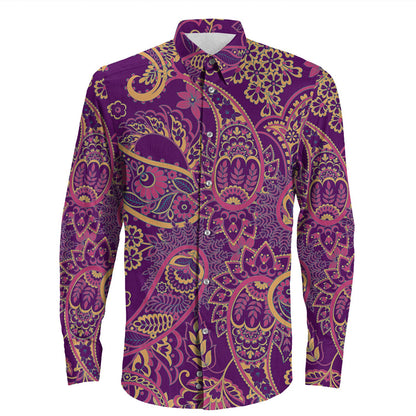 Shirt Paisley Bandana Pattern Seamless Long Sleeve Button Shirt