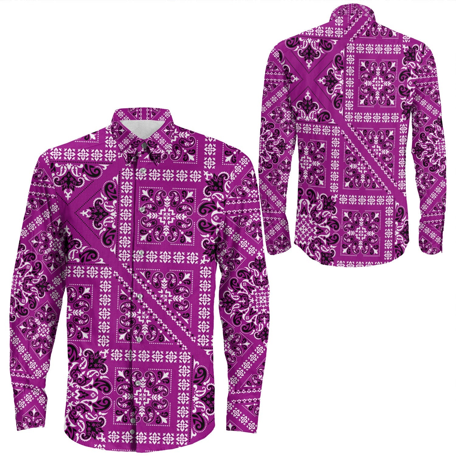 Shirt Paisley Bandana Pattern Seamless Long Sleeve Button Shirt